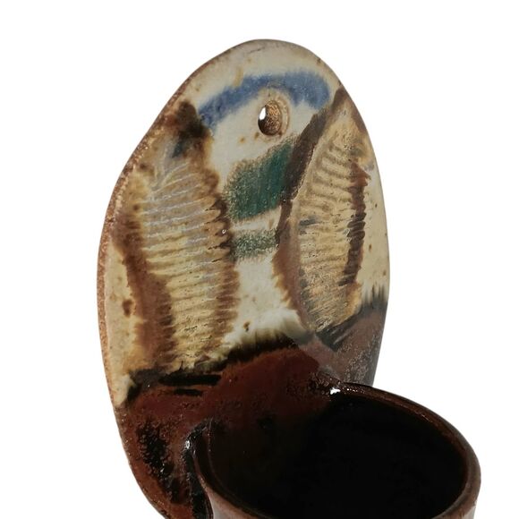 Pottery Wall Pocket Succulent Planter Boho Brown Tan Green Blue Small 3" x 5" - Picture 5 of 13